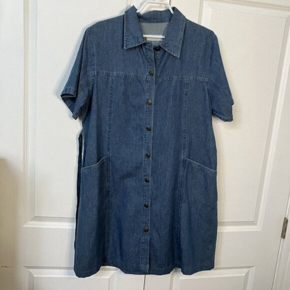 Ernazhiyi Denim Shirt Dress Womens Cotton Blue Jean Knee Length Button Front